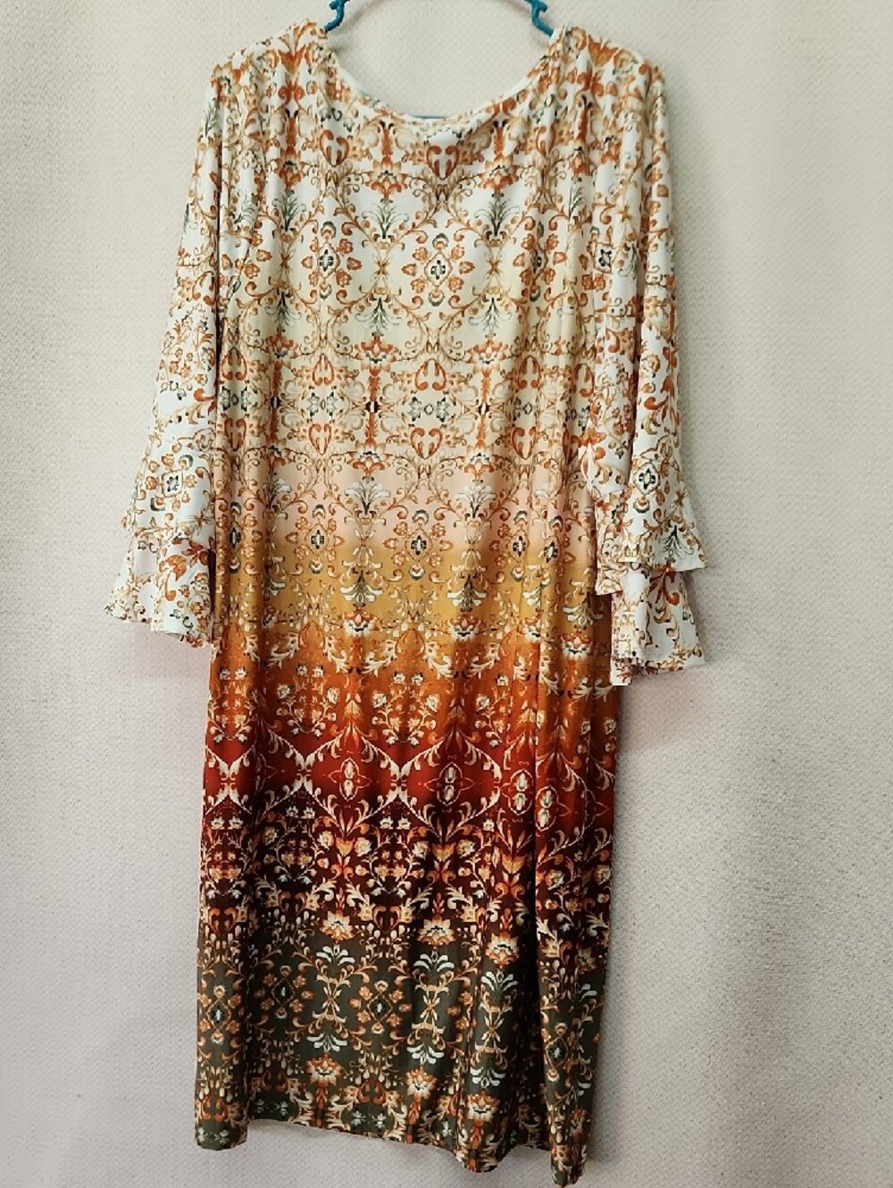 Tacera Ombre Floral Long Sleeve Midi Dress in Cream, Gold and Brown - Picture 4 of 4